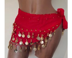 *** Zigeuner Buikdanser Sjaal Rood met Gouden kleur Muntjes - van Heble® ***