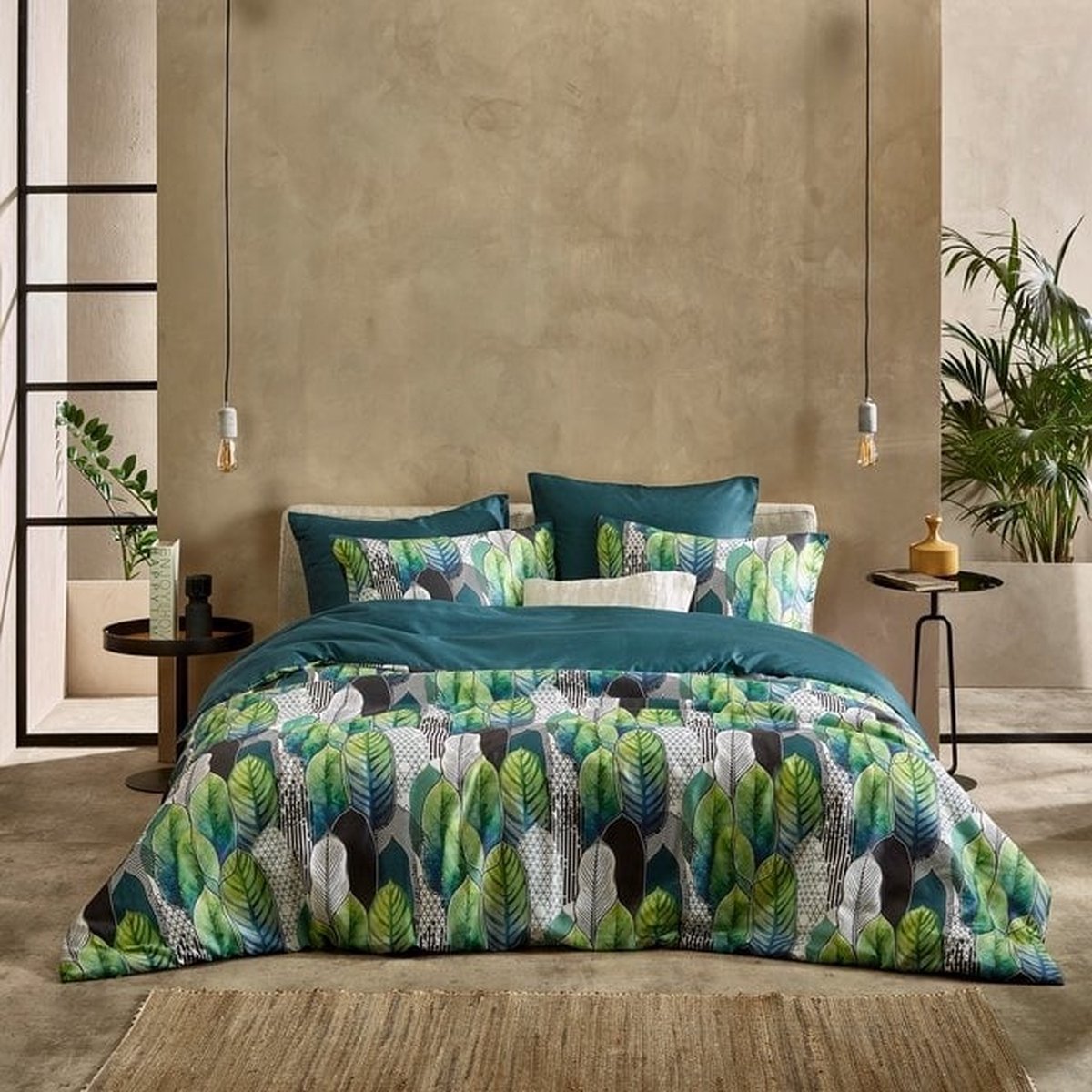De Witte Lietaer Dekbedovertrek Katoen Satijn Rue - Lits Jumeaux - 240 x 220 cm - Groen