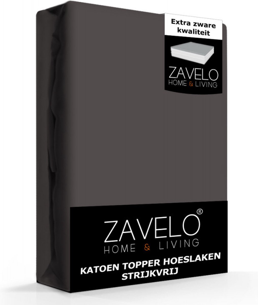 Zavelo Katoen Topper Hoeslaken Strijkvrij Grijs - 2-persoons (140x200 cm) - 100% Katoen - 10cm Hoekhoogte - Hoogwaardige Kwaliteit