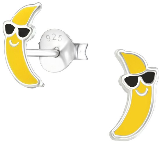 Joy|S - Zilveren banaan oorbellen - 9 x 4 mm - met zonnebril
