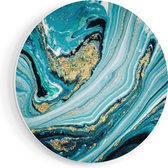 Artaza Forex Muurcirkel Abstracte Luxe Kunst in het Blauw met Goud - 60x60 cm - Wandbord - Wandcirkel - Rond Schilderij - Wanddecoratie Cirkel
