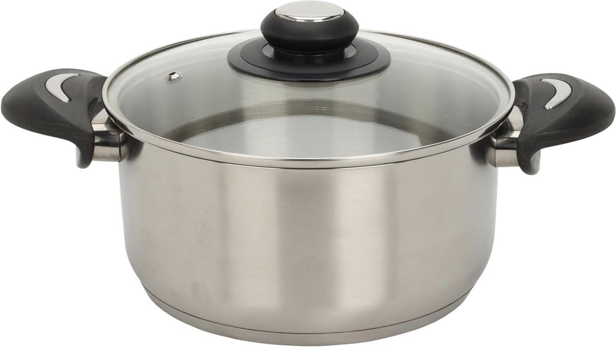 Roestvrijstalen kookpan met glazen deksel 5 4 l 24 x 19 cm universele kookpan met handgrepen pan voor pasta aardappelen soepen stoofpot voor alle warmtebronnen vaatwasmachinebestendig