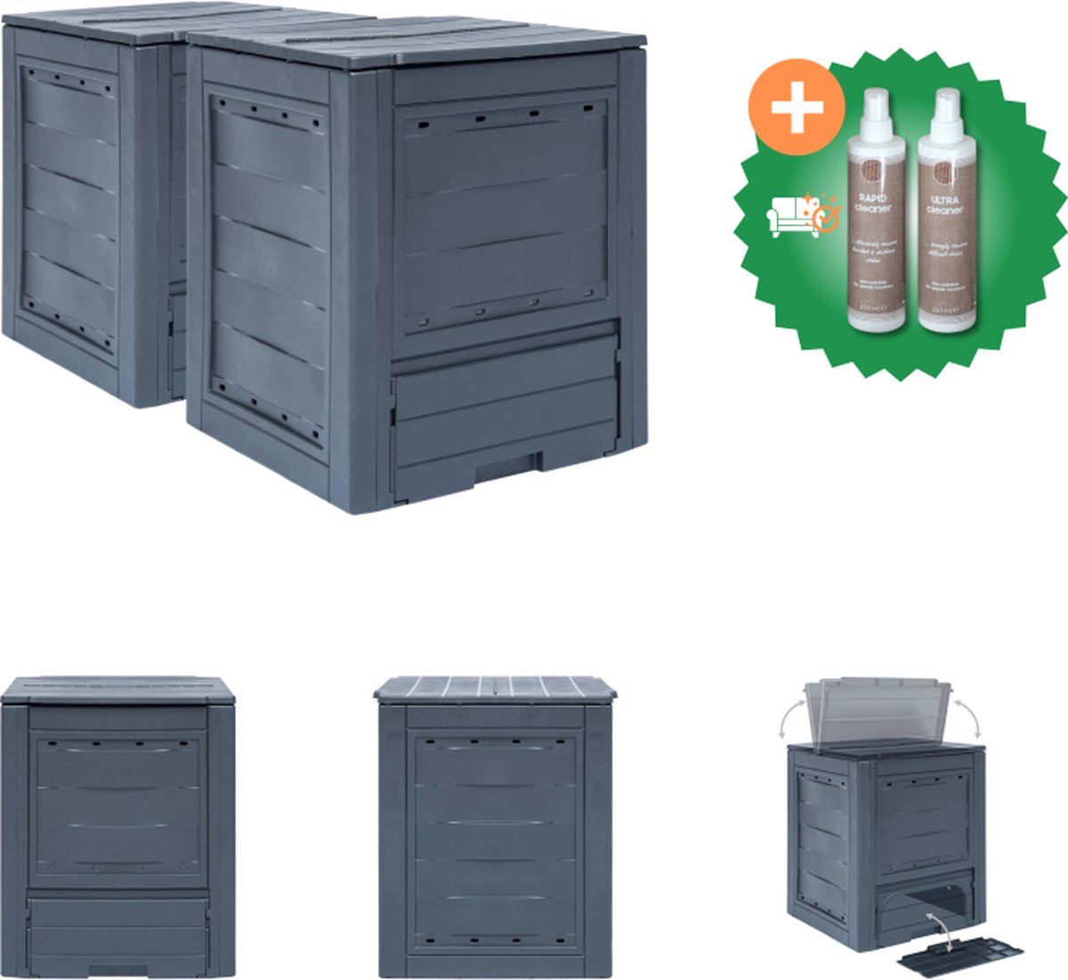 Compostiera Toomax Ambition 260L - In Plastica Riciclata Nera, 60x60x73 Cm, Per Giardino - Foto 2