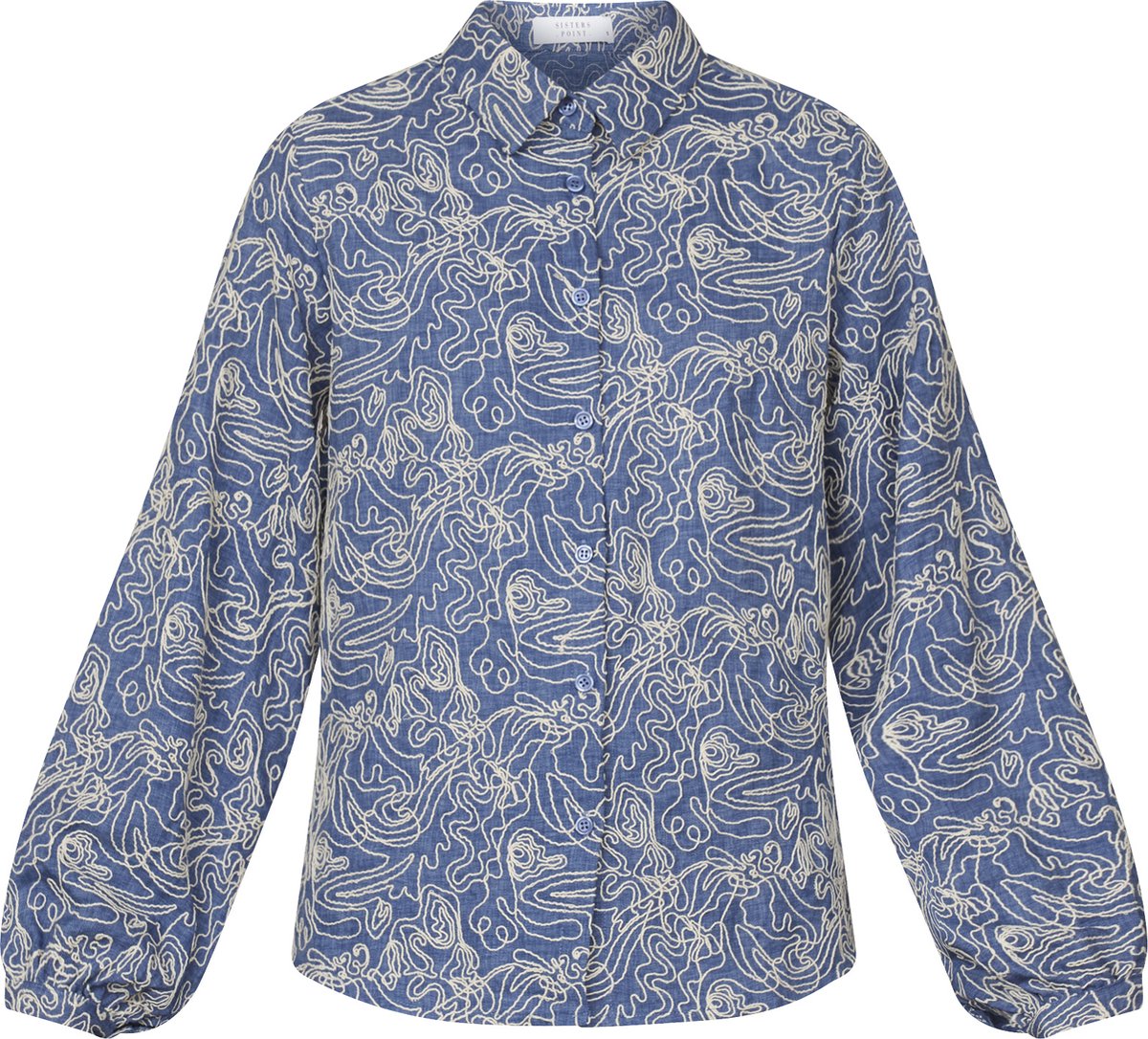 SISTERS POINT Newa-sh Dames Blouse - Denim/Cream - Maat M
