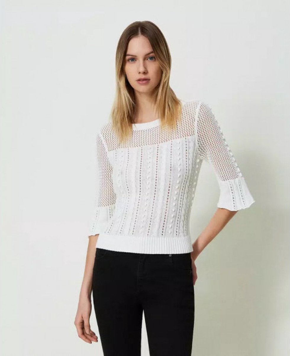 Twinset Trui met gemengd stiksel en kabelpatroon Wit XS