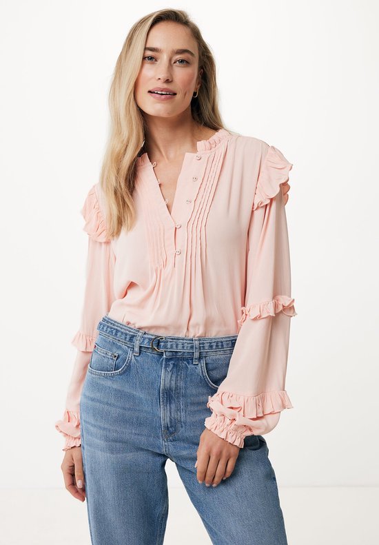 Blouse With Ruffled Sleeves Dames - Light Coral - Maat XS