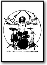 Davinci drummer fotolijst met glas 40 x 50 cm - Prachtige kwaliteit - uitvinder - Slaapkamer - Woonkamer - drums - grappig - Harde lijst - Glazen plaat - inclusief ophangsysteem - Grappige Poster - Foto op hoge kwaliteit uitgeprint