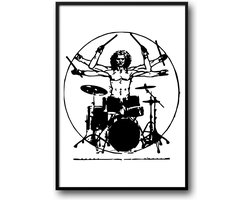 Davinci drummer fotolijst met glas 40 x 50 cm - uitvinder - Slaapkamer - Woonkamer - drums - grappig - Harde lijst - Glazen plaat - inclusief ophangsysteem - Grappige Poster - Foto op hoge kwaliteit uitgeprint