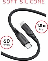 Swissten Soft Silicone USB-C naar USB-C Kabel (60W) - 1.5m - Zwart (Let Op: Type C Aansluiting)