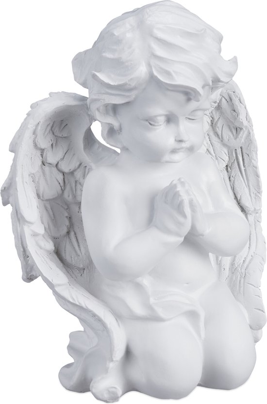 Relaxdays Ange priant - Statue de jardin - Blanc - Résistant au gel - Décoration funéraire - Ange gardien
