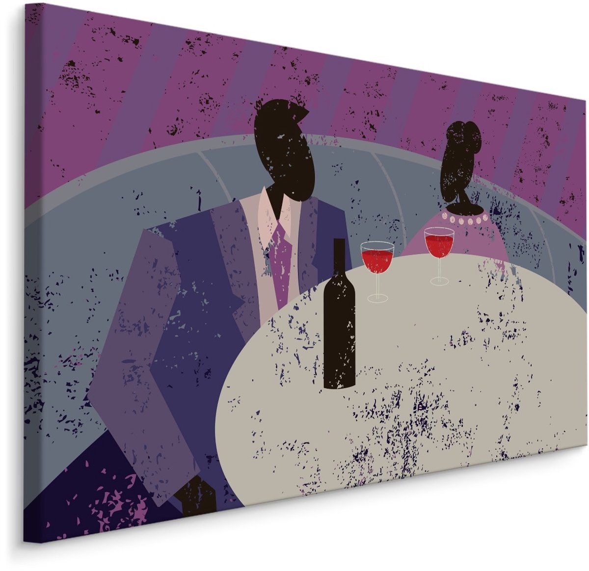 karo-art Schilderij - Stel in een Restaurant, Abstract, Paar, premium Print Multikleur