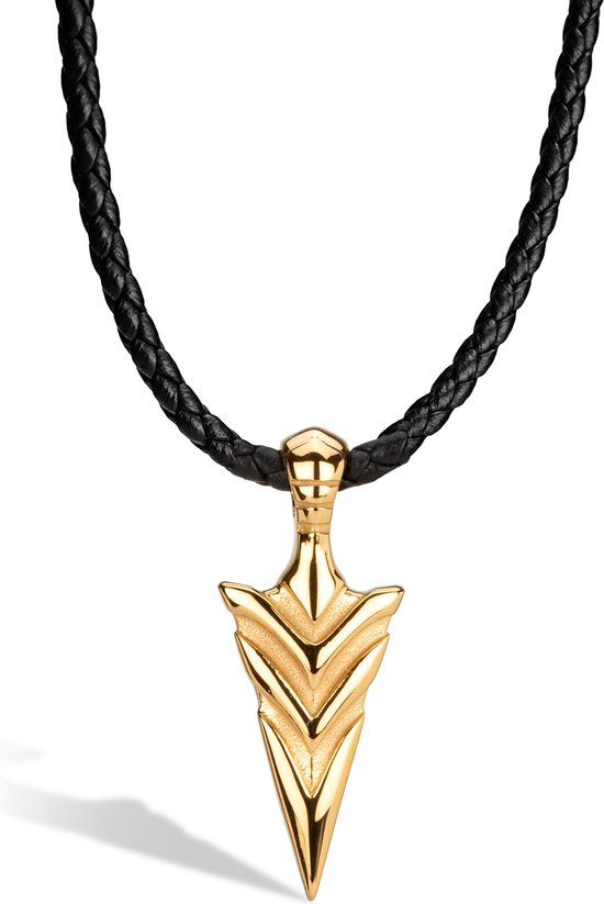 SERASAR Lederen Halsband Man [Arrow] - Goud 60cm - Huwelijksgeschenken voor Mannen
