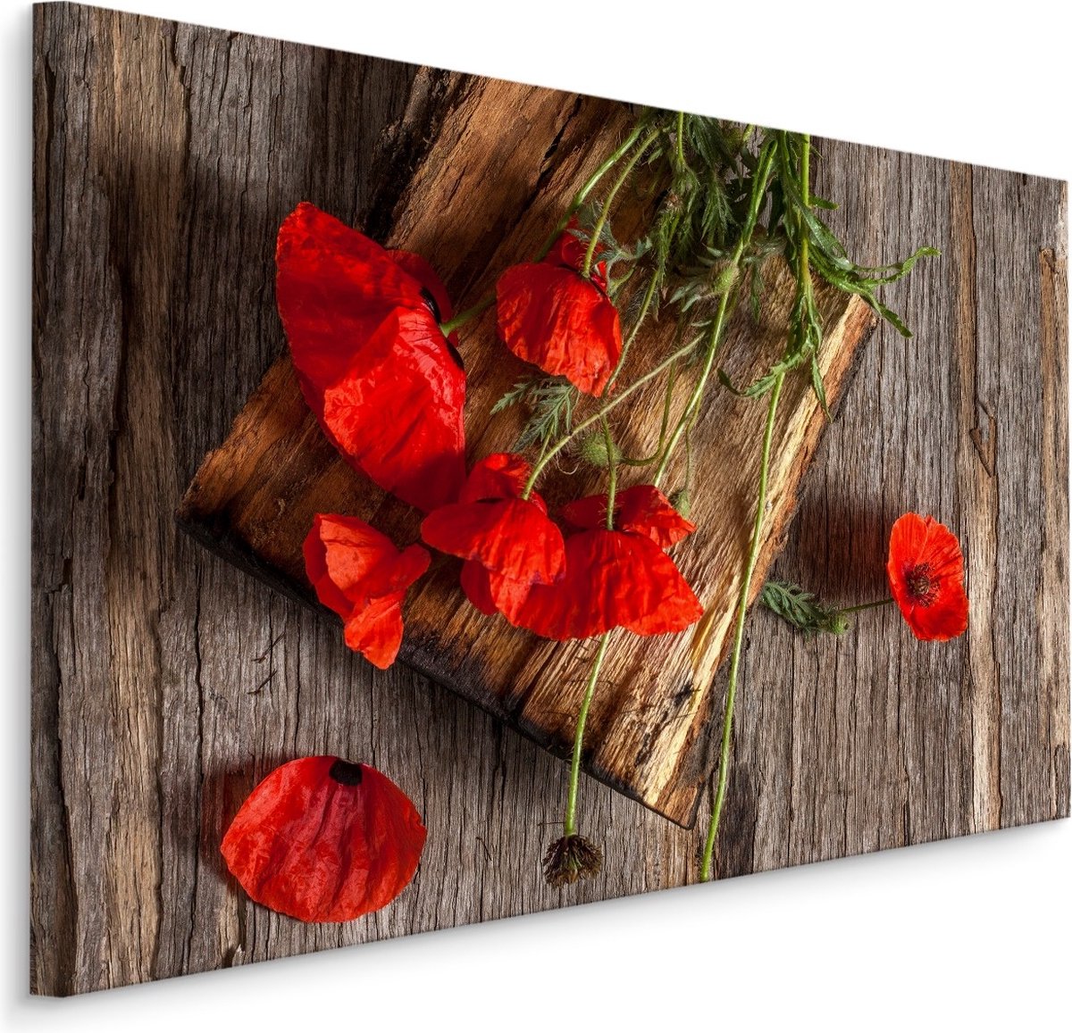 karo-art Schilderij - Wilde klaprozen op hout (print op canvas), premium print Multikleur