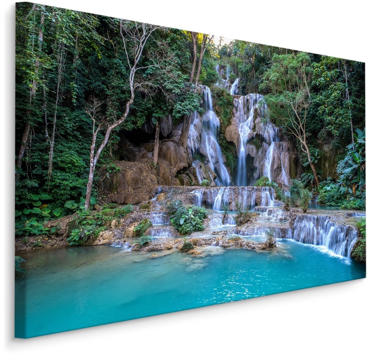 karo-art Schilderij - Waterval in Laos, premium print Multikleur