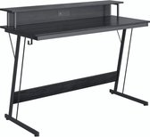 Bureau, gamingtafel met ingebouwde stekkerdoos, computertafel, met monitorstandaard voor 2 monitoren, slaapkamer, klassiek zwart