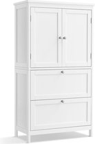 Meuble de salle de bain, meuble de cuisine, meuble de rangement avec 2 portes et 2 tiroirs, étagère réglable, 30 x 60 x 110 cm, blanc classique
