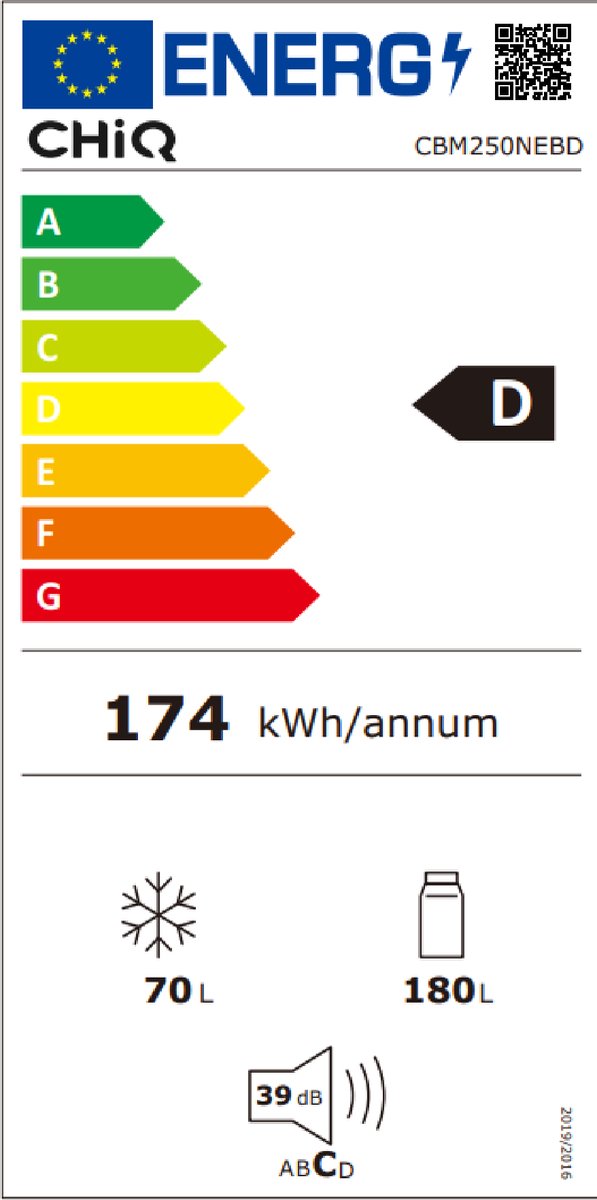 CHiQ CBM250NEBD - Koel-Vriescombinatie - 250L - No Frost - Waterdispenser - Inverter Compressor - Supervriezen - 39dB - 12 jaar garantie op compressor - Energieklasse D — afbeelding 2