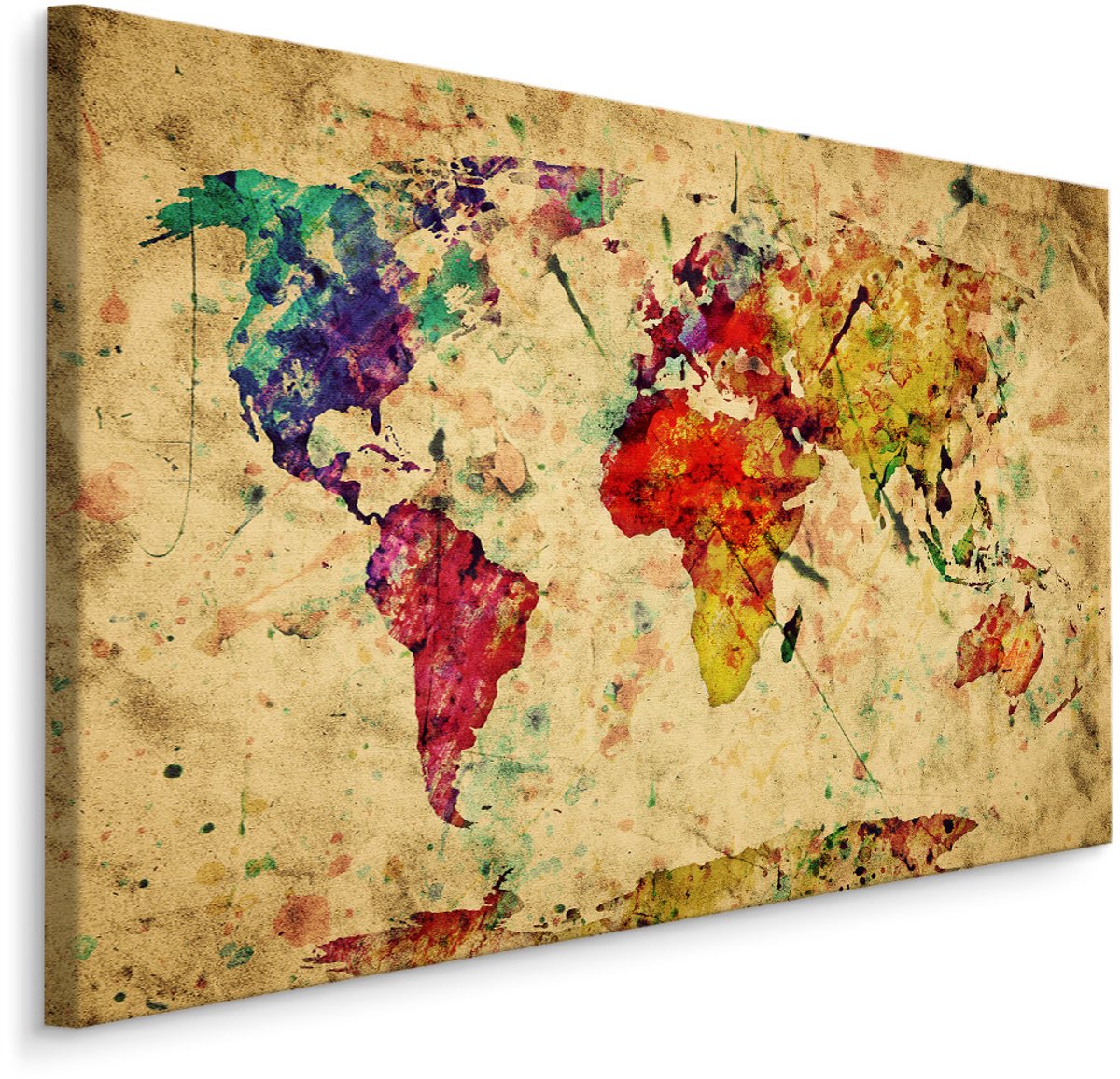 karo-art Schilderij - Vintage wereldkaart , Wanddecoratie , Premium print Multikleur