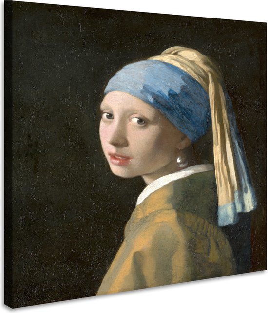 Schilderij -Johannes Vermeer - Het meisje met de parel 3 maten, reproductie van het beroemde schilderij, 1 op 1 kopie