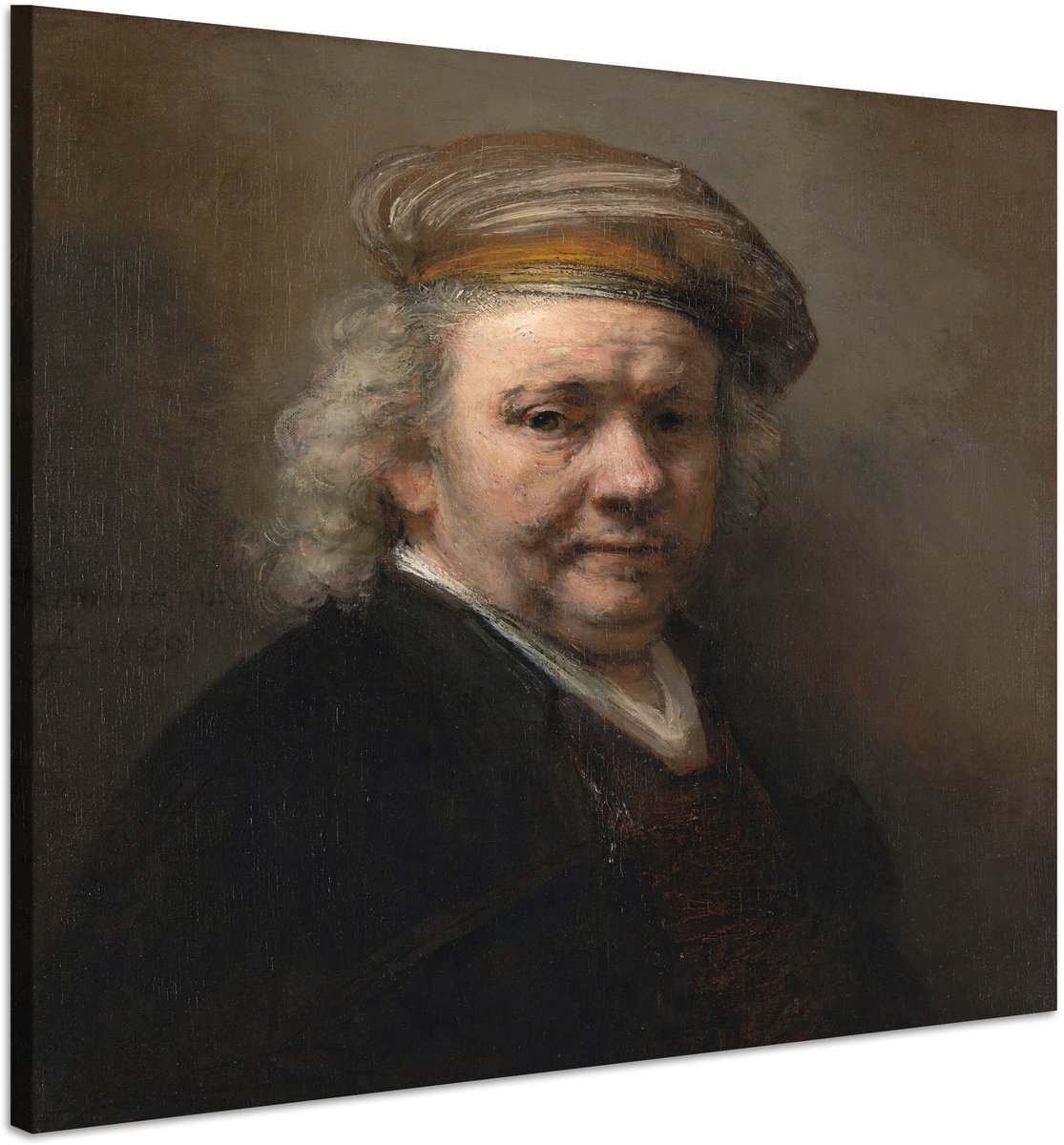 karo-art Schilderij - Rembrandt van Rijn, Zelfportret, 1669, 90x100 cm Multikleur