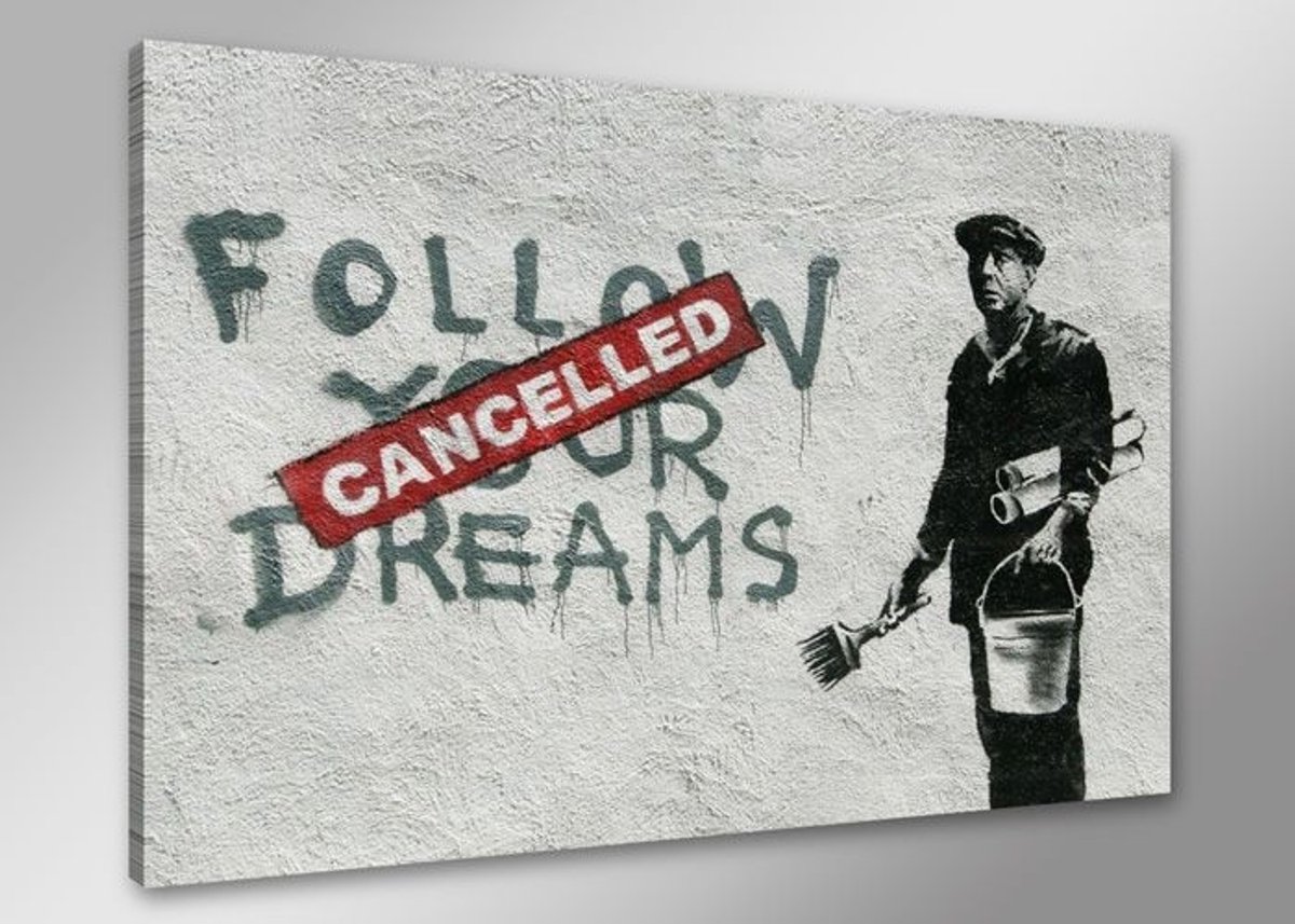 karo-art Schilderij - Banksy Dreams, Volg je dromen, Zwart-Wit/Rood, 80X60cm, 1luik Multikleur