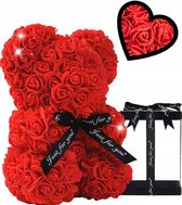 ADGO-GO - Rose bear met giftbox 25 cm - rozen beer - Romantisch Liefdes cadeau cadeautje - Cadeau voor vrouw - Huwelijk - Vriendin- rood