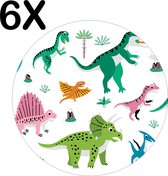 BWK Stevige Ronde Placemat - Dino - Dinosaurus - Getekend - Vrolijk - Voor Kinderen - Set van 6 Placemats - 40x40 cm - 1 mm dik Polystyreen - Afneembaar