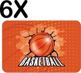BWK Luxe Placemat - Basketball Door de Muur - Oranje - Set van 6 Placemats - 45x30 cm - 2 mm dik Vinyl - Anti Slip - Afneembaar