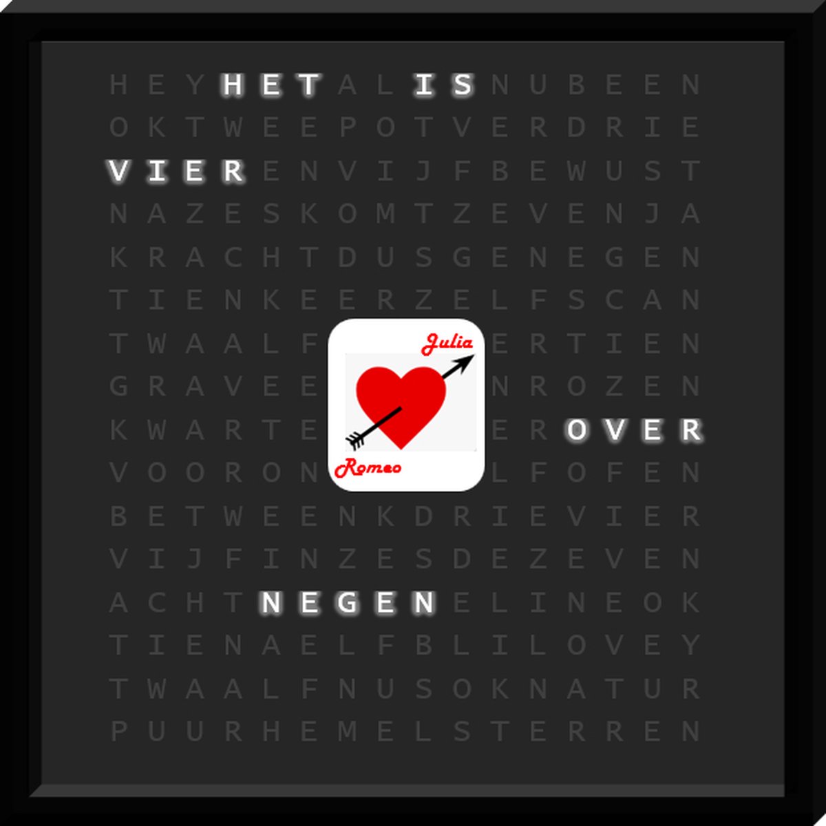 Gepersonaliseerde Wi-Fi Woordklok met eigen namen-37 x 37 cm-Lettertype Slank-Kado-Huwelijks cadeau-Huwelijks kado