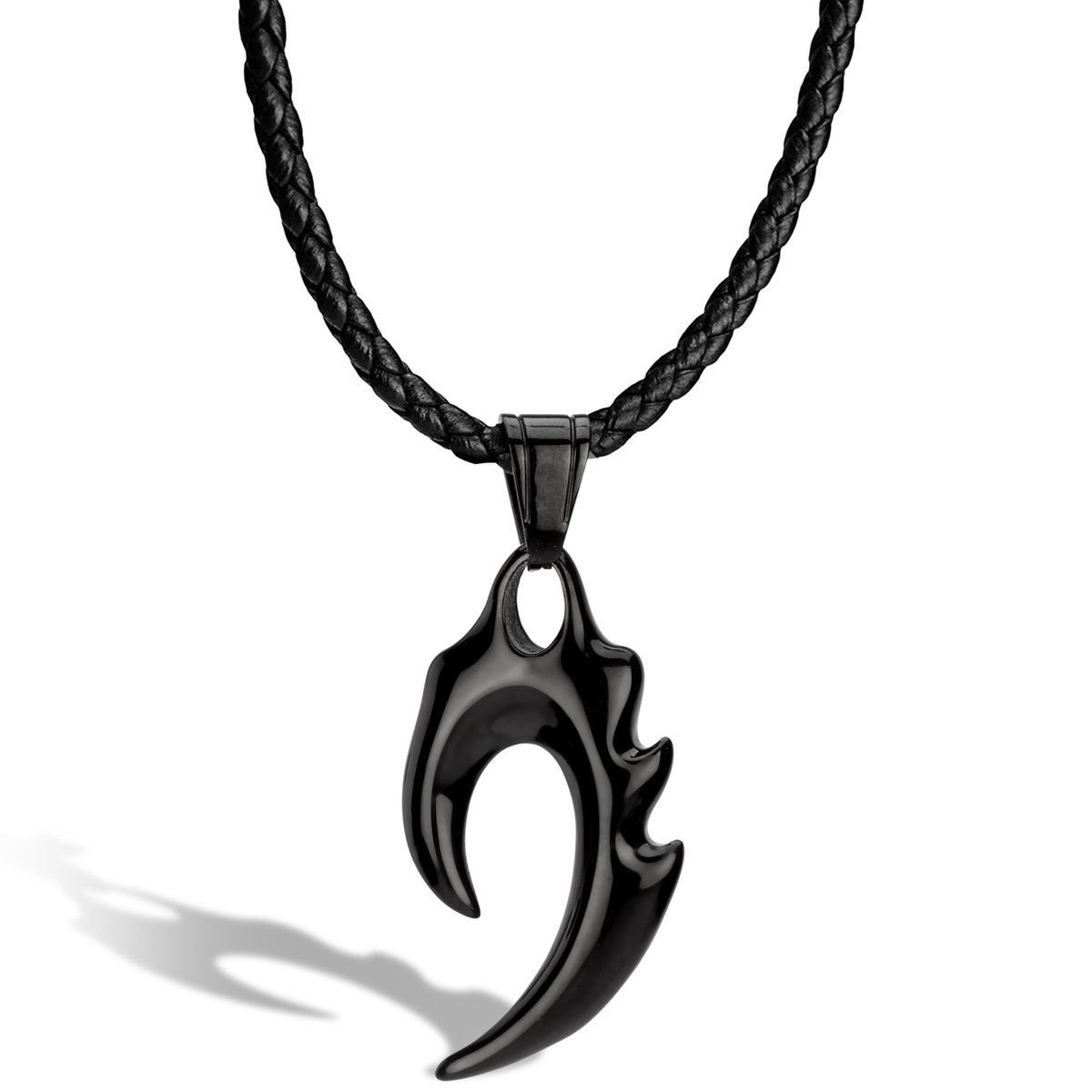 SERASAR Lederen Halsband Man [Flame], Zwart 60cm, Cadeau voor Hem