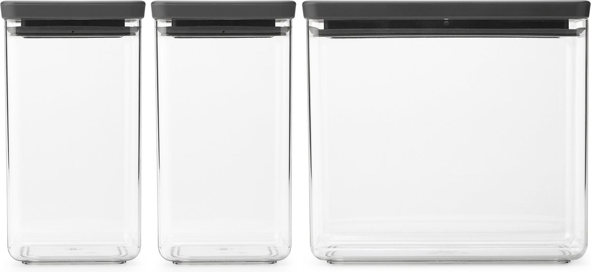 Brabantia Tasty+ Voorraadbussen - Stapelbaar - 1,6 + 1,6 + 3,5 l - Dark Grey