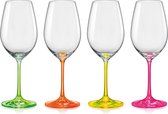 Crystalex - Set van 4 wijnglazen "neon" gekleurde voet - kristal - 35cl