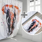 Casabueno Elephant - Douchegordijn en Badkamermat - Douchegordijn 180x200 cm - Badkamermat 50x80 cm