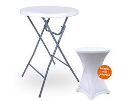Goliving Statafel – Inclusief Statafelhoes – Statafelrok – Inklapbaar – Stevige partytafel – Voor binnen en buiten – Draagvermogen 50kg – Ø80 x 110 cm – 8,5 kg – Wit