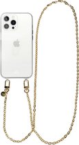 xoxo Wildhearts siliconen hoesje - Geschikt voor iPhone 14 Pro - Dreamy - Telefoonhoesje - Hoesje met koord - Gouden ketting - lang telefoonkoord - Transparant hoesje (lange variant)