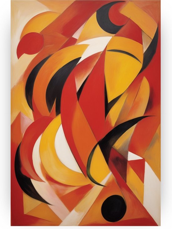 Oranje en rood abstract - Abstractie schilderij op canvas - Schilderij woonkamer - Muurdecoratie industrieel - Canvas schilderij woonkamer - Slaapkamer accessoires - 50 x 70 cm 18mm