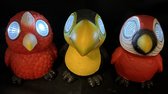 Polyresin solarlampen "tropische vogels" - Set van 3 stuks - met 2 LEDs - Staand model - hoogte 10 x 9 x 7 cm - Tuindecoratie - Tuinverlichting