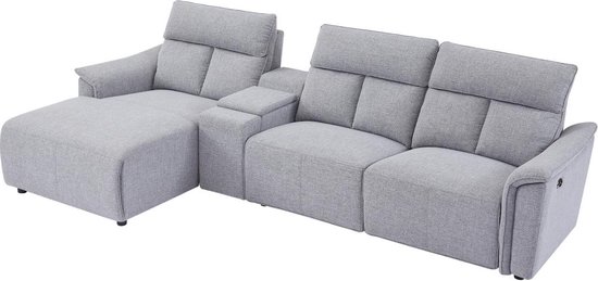 Canapé de relaxation électrique avec coin gauche en tissu gris clair – GARUVO L 318 cm x H 99 cm x P 163 cm