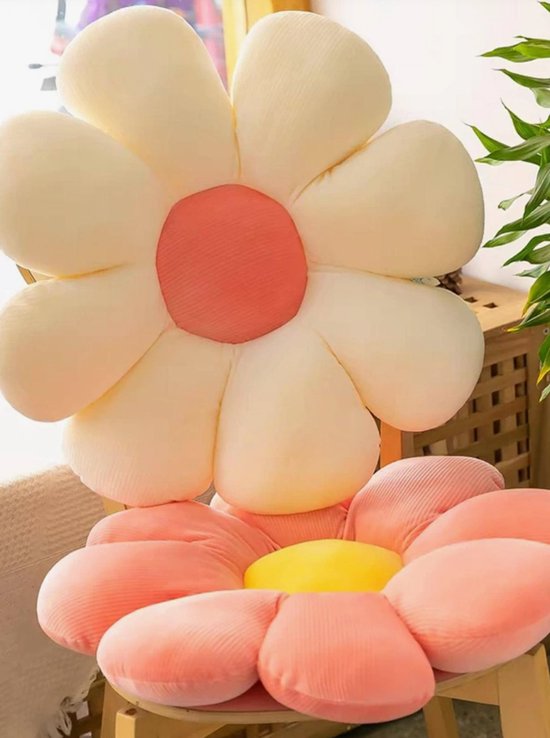 Sierkussen Bloem - Flower Cushion - Bloemvormig Kussen - Aesthetic Kussen met Bloemvorm - 40x40 cm - Roze/Geel