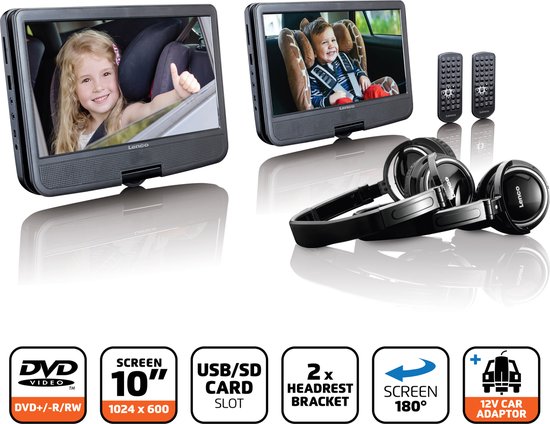 Lenco DVP-1046BK Draagbare DVD Speler - Twee 10" schermen - 2x Hoofdtelefoons en 2x Montagebeugels - Zwart van Lenco — afbeelding 5