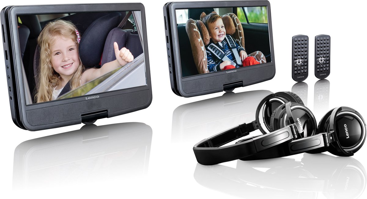 Lenco DVP-1046BK Draagbare DVD Speler - Twee 10" schermen - 2x Hoofdtelefoons en 2x Montagebeugels - Zwart