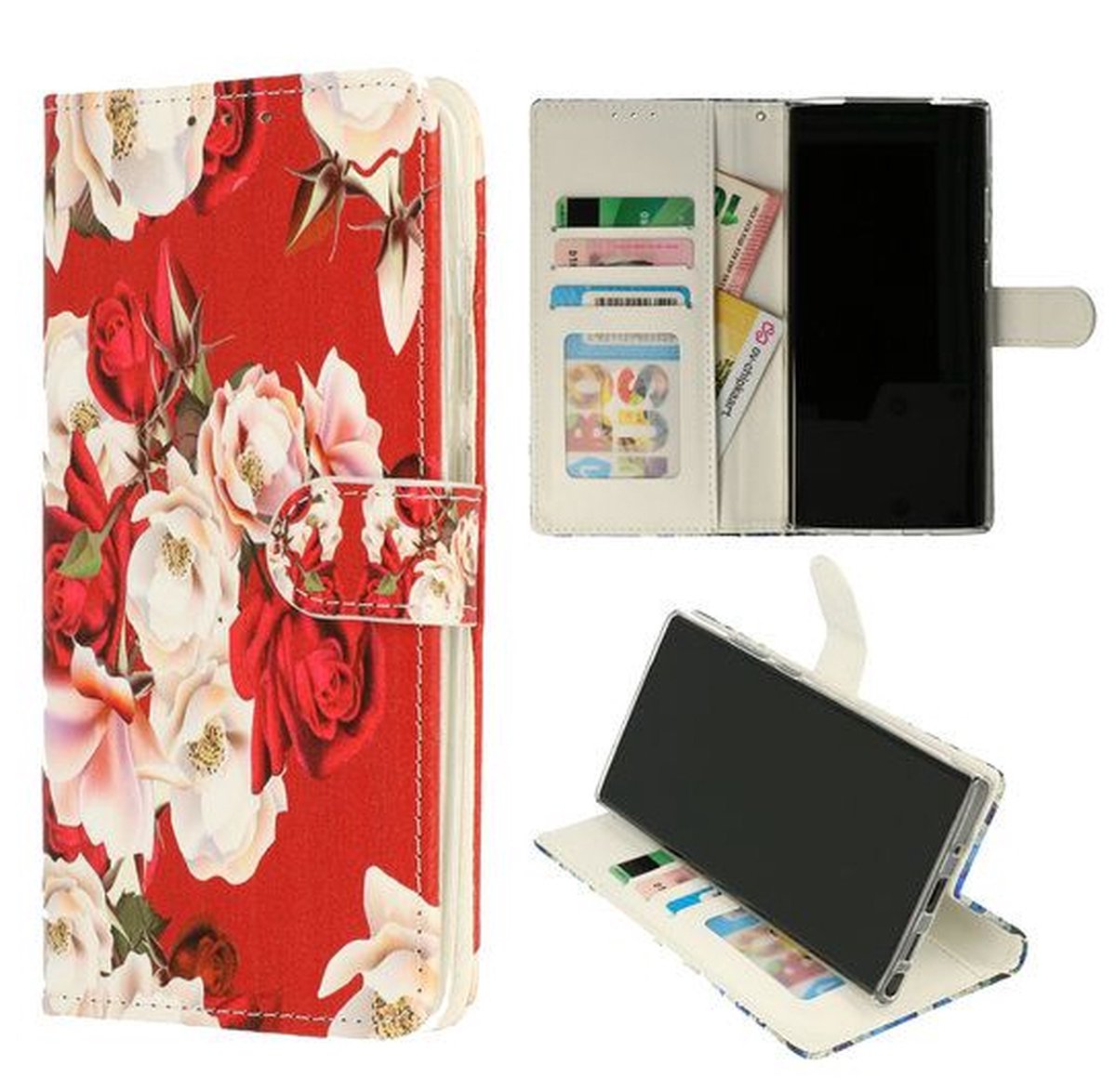 Cityhoesje-Bookcase Geschikt voor Samsung Galaxy A24 – Bloemen Rood