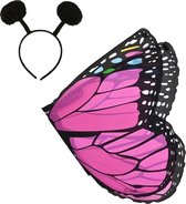 Vlinder verkleed set - vleugels en diadeem - roze/zwart - kinderen - carnaval verkleed accessoires