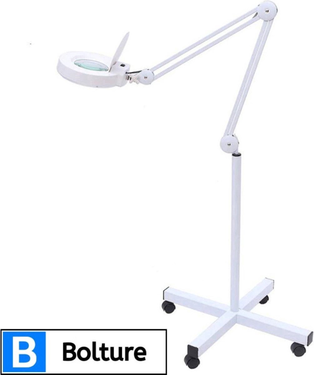 Loeplamp met Rolstatief - Staande Bureaulamp met LED Verlichting - Tafellamp met Klem - Vergrootglas met Standaard