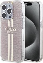 Guess 4G Gold Stripe Back Case - Apple iPhone 15 Pro Max (6.7") - Roze