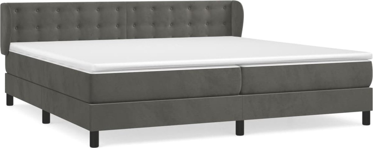 vidaXL - Boxspring - met - matras - fluweel - donkergrijs - 200x200 - cm