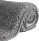 Tapis de bain à poils longs, antidérapant, lavable en machine, en microfibres douces absorbant l'eau, pour baignoire, douche et salle de bain, gris, 60x90 cm