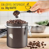 Koffieblik luchtdicht 500 g - koffiebonen houder voor de bescherming van het aroma van uw koffie - voorraaddoos van roestvrij staal met eeuwige kalender. (Gunmetal)