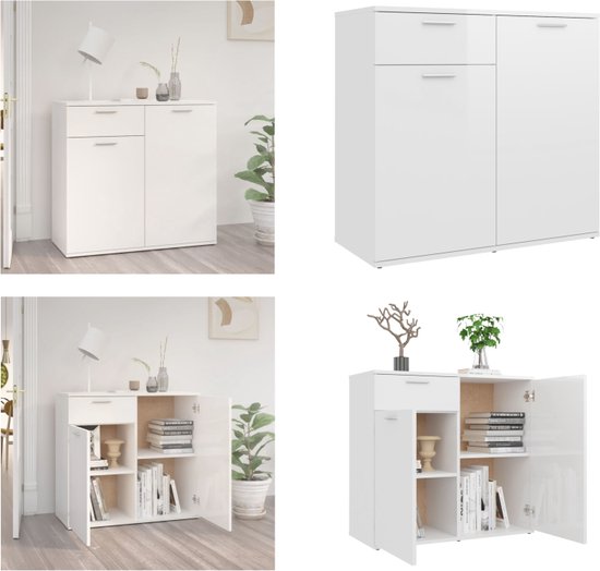 Buffet vidaXL 80 x 36 x 75 cm Bois traité Blanc brillant