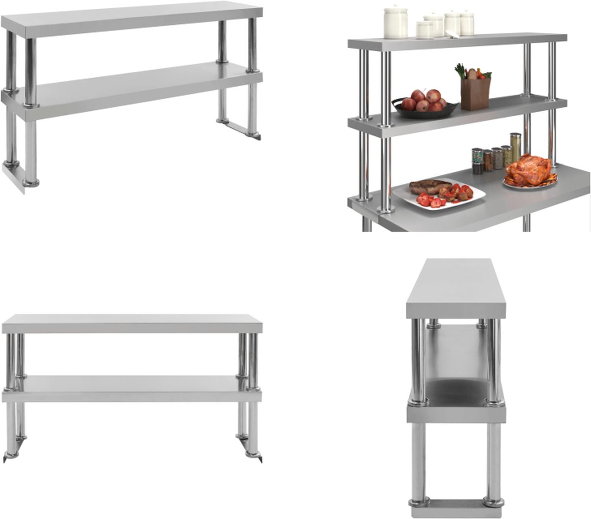 Commerciële Horeca Werktafel Catering RVS - 213 x 60 x 90 cm - Tafel Roestvrij Staal Gastronomie Voedselbereiding Keuken 250 kg Gewichtscapiciteit Draagkracht Stevig Spatrand 2 x Microvezeldoeken